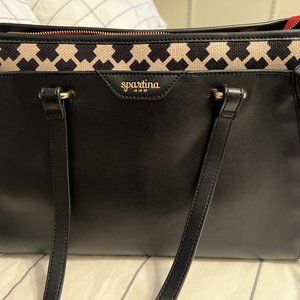NWOT Spartina 449 Black Leather and Linen bag